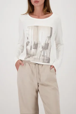 monari - Langarmshirt mit Atelier-Druck off-white - Gr. - 36