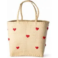 rice Basttasche Rice Raffia Tasche mit Herz Design, handgefertigt, Natur/Rot (1-tlg., Raffia Tasche)