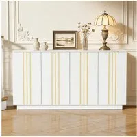 Merax Sideboard mit Vergoldeten Linien, 35x140x70cm (1 St), Aufbewahrungsschrank Kommode mit 4 Türen & verstellbaren Einlegeböden
