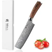 Wakoli Asiamesser EDIB Sakura Damast Nakiri Messer Küchenmesser 18 cm Klinge, aus 67 Lagen Damaststahl, VG-10 Kern