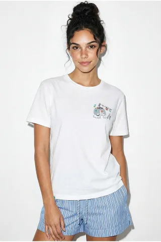 Besticktes Rundhals-T-Shirt