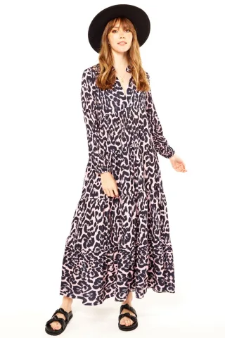 Rosa Maxikleid mit Tiermuster