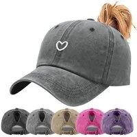 LuxusKollektion Baseball Cap Basecap Pferdeschwanz Zopfloch Herzstick Damen Sonnenschutz B_Grau