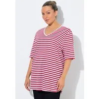 Ulla Popken T-Shirt T-Shirt Ringel Relaxed V-Ausschnitt Halbarm