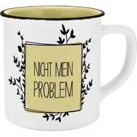 Geda Labels GmbH Tasse Nicht mein Problem, 1-tlg., Keramik, Gelb, 400ml, Emaille-Optik