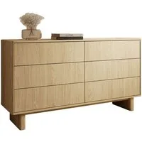 Compleo Kommode mit sechs Schubladen, Sideboard natur, Holzoptik, Japandi Stil VELINO, Schubkastenkommode