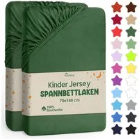 NatureMark Spannbettlaken Jersey Spannbetttuch, 100% Baumwolle, Gummizug: rundum, (2 Stück), Kinder Spannbetttuch, für Baby-/Kinderbett, 70x140 cm, Dunkel grün