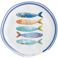EasyLife Frühstücksteller Bord de Mer, Spülmaschinengeeignet, Weiß, Fische, H: 2cm