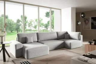 Wohnlandschaft mit Schlaffunktion ARONA XL Stoff Centaur Hellgrau Ottomane Links