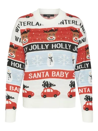 VERO MODA - VMHOLLY JOLLYFLAKES LS O-NECK PULL.XMAS birch - Gr. - M