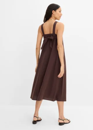 bonprix Maxikleid aus Leinenmix mit Bindedetail hinten, braun, Gr.38, Maxikleid mit Bindedetails am Rücken und eckigem Ausschnitt, aus Leinen,Viskose
