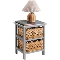 CARO-Möbel Nachtkommode ARBO, Nachttisch Nachtkommode Beistelltisch grau Paulownia Holz mit 2 Körben
