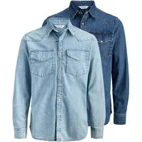 Jack & Jones Jeanshemd 2er Pack Western (Spar-Set, 2-tlg) Jeanshemd - Baumwolle - Atmungsaktiv - Praktische Druckknöpfe