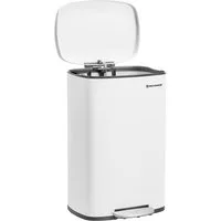 SONGMICS Mülleimer, Abfalleimer, 50 L, luftdicht, Stahl, Küche, silbern,Weiß