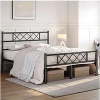 Yaheetech Bettgestell Metallbett mit Lattenrost, Bettrahmen mit Kopfteil, für Schlafzimmer, 90/140 cm (B)