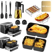SURFOU Backform Heißluftfritteuse zubehör für Ninja Airfryer AF500EU 15-tlg BPA-frei, (Airfryer Zubehör Set für Ninja Foodi AF500EU& AF500EUCP, ninja foodi flexdrawer 10,4L,COSORI TwinFry 10L – 3 Silikonmatten & 12-teiliges Set, 10,4L, 5,2L, hitzebes