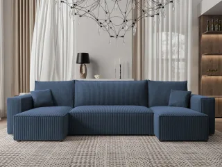 Wohnlandschaft Sofa mit Schlaffunktion ADARA in Stoff Poso Blau