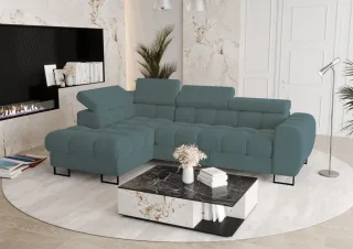 Ecksofa Schlafsofa BASTIEN in Stoff Terra Flaschengrün Ottomane Links