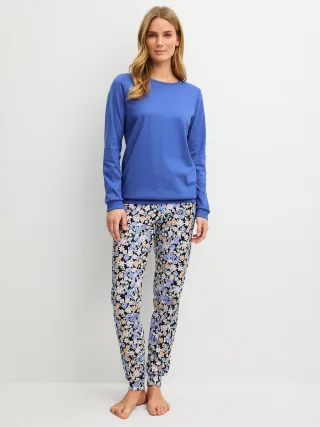 CALIDA - DAMEN Pyjama mit Bündchen deep cobalt - Gr. - S