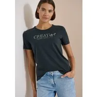 CECIL Print-Shirt Sommershirt mit Rundhals und Glitzer-Wording