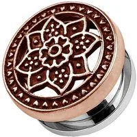 Taffstyle Plug Piercing Lotusblüte aus Edelstahl Bronze IP, Ohr Plug Flesh Tunnel Ohrpiercing mit Lotusblüte aus Edelstahl
