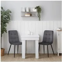 Homestyle4u Essgruppe Esstisch 90x60 2 Stühle Grau Samt Weiß Küchentisch Sitzgruppe klein, (Set, 3-tlg., Esszimmergruppe 3 teilig), Essstuhl