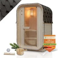 Artsauna Fasssauna Nolvik, BxTxH: 128 x 120 x 194 cm, 38 mm, Für 1 bis 2 Personen, 3,6 kW Saunaofen, Fichtenholz, Zubehör-Set