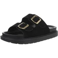 Ital-Design Moderne Damen-Sandalen mit Schnallen für Freizeit Plateausandaletten (88828339) Flach Pantoletten in Schwarz