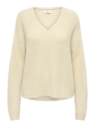 JDY - JDYEVIE L/S V-NECK PULLOVER KNT Oatmeal - Gr. - M