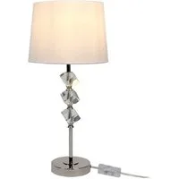 relaxdays Tischleuchte Tischlampe mit Kristall & Seidenschirm, ohne Leuchtmittel, Creme