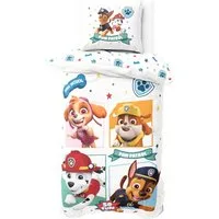 MTOnlinehandel Kinderbettwäsche Paw Patrol in 135x200+80x80 cm Biber/ Flanell, 100% Baumwolle, 2 teilig, Geschenkidee für Mädchen, kuschelig, weich für Herbst und Winter