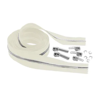 buttinette Endlosreißverschluss im Set, mit silberfarbiger Spirale 6,5 mm, 2 m, ecru