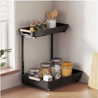 HOMCOM Küchenregal höhenverstellbar, mit 2 Körbe, Kaffeebar 1-tlg., Schwarz, 96,5 x 38 x 165 cm