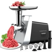 CHEFFANO Fleischwolf Fleischwolf Edelstahl mit Wurstfüller, Kebbe, 3Lochscheiben & 2Klingen, 350 W