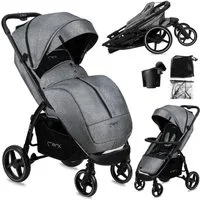 MoMi Kinder-Buggy Miya, (Kinderwagen-Set), Einhand-Faltsystem, große EVA-Räder & XXL-Verdeck