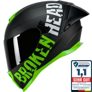 Broken Head Integralhelm BeProud Pro Sport Grün Sonnenblende + Black Chrome Visier