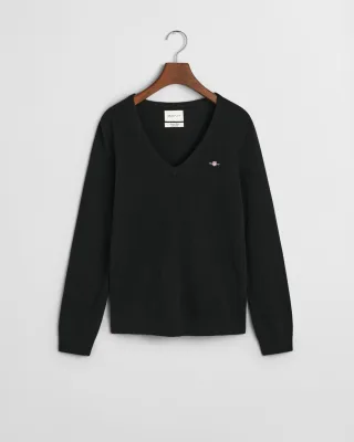 GANT - V-Neck Pullover aus extrafeinem Lambswool-Gemisch black - Gr. - L