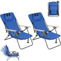 Woltu Campingstuhl (2 St), faltbar, 4-stufig-Rückenlehne Holzarmlehnen, mit Seitentasche