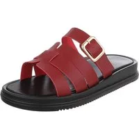 Ital-Design Damen Sandalenslipper mit Schnalle und Profilsohle Pantolette (91742407) Keilabsatz/Wedge Pantoletten in Weinrot