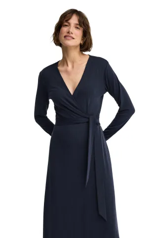 Langärmliges Wickelkleid marineblau mit V-Ausschnitt und Polo Club-Logo