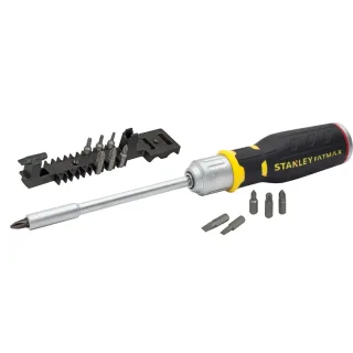 STANLEY FATMAX Bit-Schraubendreher mit Ratsche 12 Bits: 5mm, 6,5mm, 8mm, PH1, PH2, PH3 - FMHT0-62690