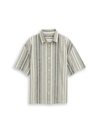 Denim Tom Tailor - Loose Fit Hemd mit Streifen green sea spray stripe - Gr. - XL