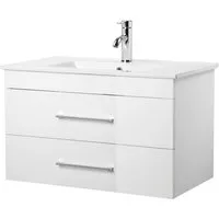 welltime Waschtisch Florenz Badmöbel Badschrank mit Waschbecken, Waschplatz mit 2 Auszügen und Softclose Breite 80cm
