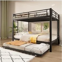 Merax Etagenbett mit Ausziehbett 90x190cm (1-St., Jugendbett Stockbett), Metallbett Stockbett Kinderbett 140x200cm mit Geländer und Leiter