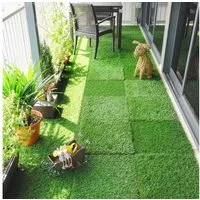 Outsunny Kunstrasen mit Drainagesystem, quadratisch, Höhe: 2.5 mm, für Balkon, Terrasse Garten Outdoor Grün