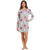 Rebelle Nachthemd Damen Schlafshirt mit langem Arm roten Sternen (1-tlg) Modisches Design