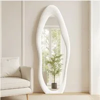 LUNAMIRROR Ganzkörperspiegel in organische Form, mit Samtbezug und Holzrahmen (1-St), stehend & hängend, 160x60 cm