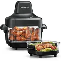 Airmsen Heißluftfritteuse 1500W airfryer mit 360° Sichtfenster & 4 Programme, 1500 W, Ohne Öl,Dual-Kapazitätsdesign mit 4,5L + 1,2L,Abnehmbares Design