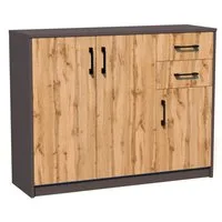 Home Collective Kommode mit 2 Schubladen und 3 Türen in matter Ausführung, Kommode 110cm breit (Hergestellt aus laminierten Platten, Metallrollen mit Auszugsperre), Holz Schrank Sideboard Highboard Kommode mit Schubladen Graphit-Eiche