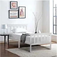 Merax Einzelbett mit Lattenrost,Jugendbett mit Kopfteil, Bettgestell aus Massivholz,Holzbett 90x200cm